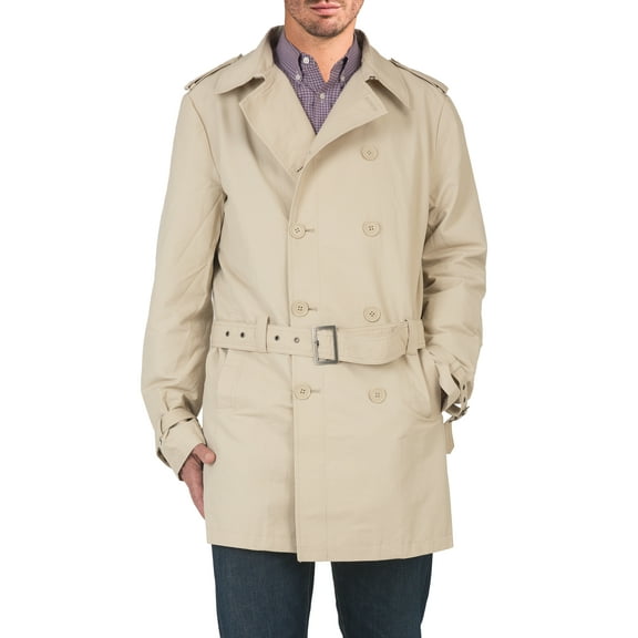 Vibes Men's Double Breasted Short Trenchcoat Khaki Large