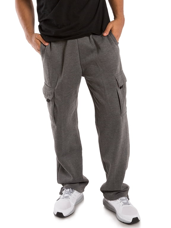 Men's Cargo-Pocket Fleece Sweatpants Relaxed Fit Adjustable Leg Opening