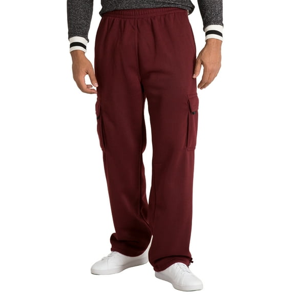 Vibes Men's Fleece Cargo Sweatpants Relaxed Fit Bungee Cord Open Bottom