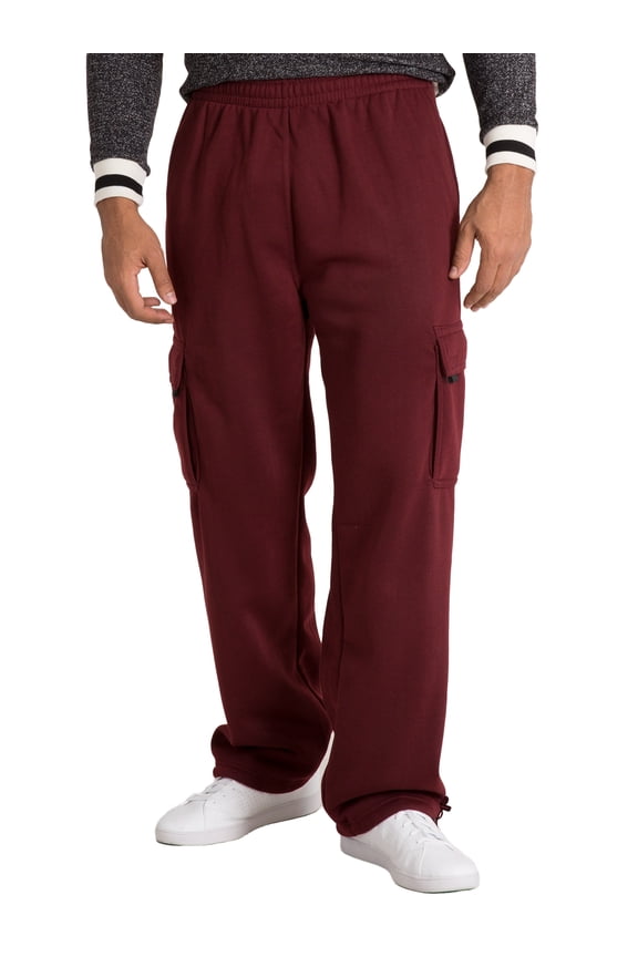 Men's Fleece Cargo Sweatpants Relaxed Fit Bungee Cord Open Bottom