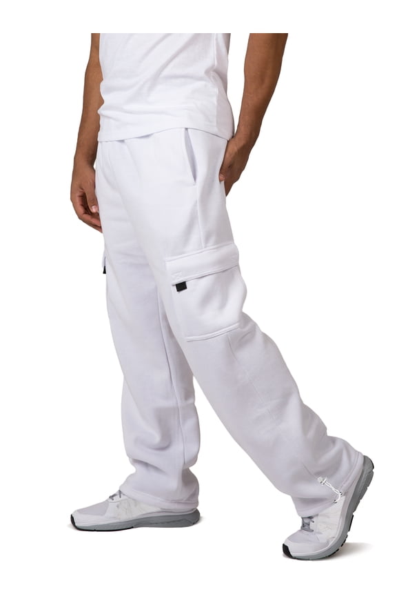 Men's Cargo-Pocket Fleece Sweatpants Relaxed Fit Adjustable Leg Opening