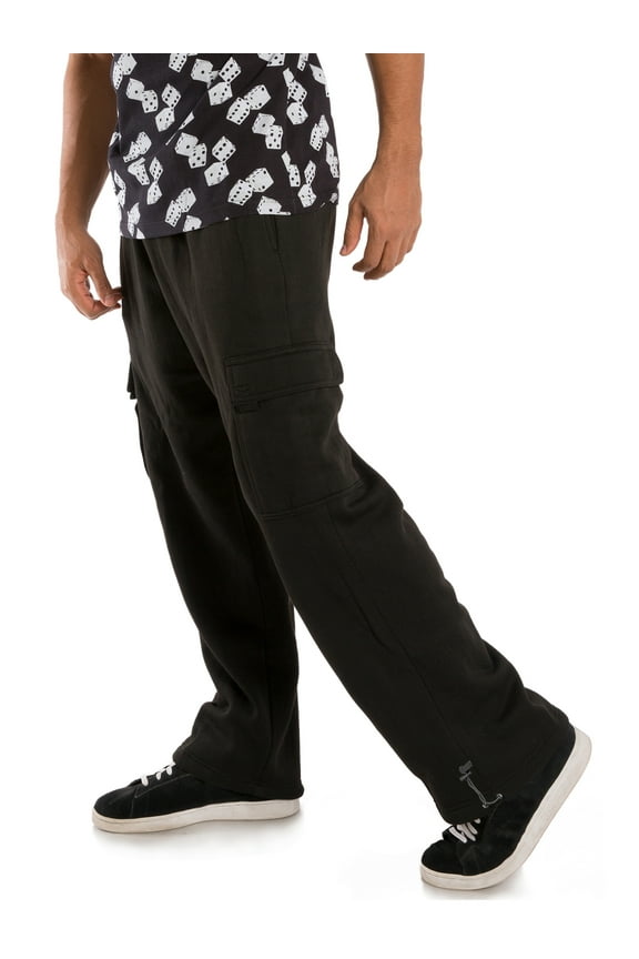 Men's Cargo-Pocket Fleece Sweatpants Relaxed Fit Adjustable Leg Opening