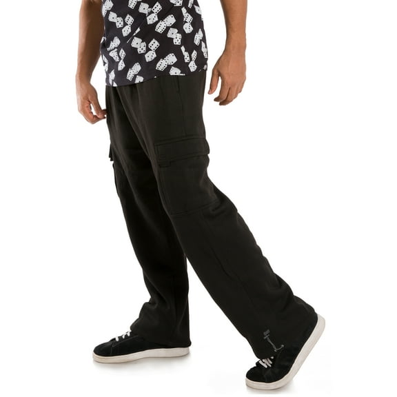 Vibes Men's Cargo-Pocket Fleece Sweatpants Relaxed Fit Adjustable Leg Opening