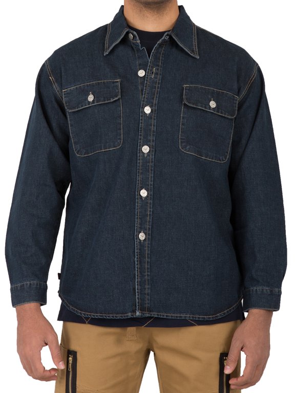 Mens Long Sleeve Denim Shirt CPO Jackets Dark Blast Washed Flap Pockets