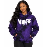 Vibes Tie Dye Womens Hoodie with Drawstring Closure and Kangaroo Pocket Small
