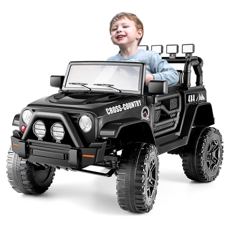 Vibespark 12V Electric Kids Ride On Car Truck with Parent Remote Control, 4.5Ah Battery Powered 3 Speeds Ride-on Motorized Cars w/ LED Lights, Spring Suspension for Girl Boy,Black
