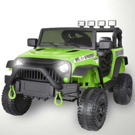 Vibespark 12V Ride on Truck Car with Remote Control, Electric Battery Powered Ride on Toys for Toddlers w/ Bluetooth Music, LED Lights, Spring Suspension, 3 Speeds, Green