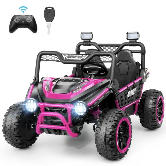 Funcid 24V Ride on Toys, 2-Seater Ride on cars with Remote Control, Metal Frame, Electric Car for Kids, Power UTV Wheels with Key Start, Storage Bag, Bluetooth, Music, Spring Suspension Pink