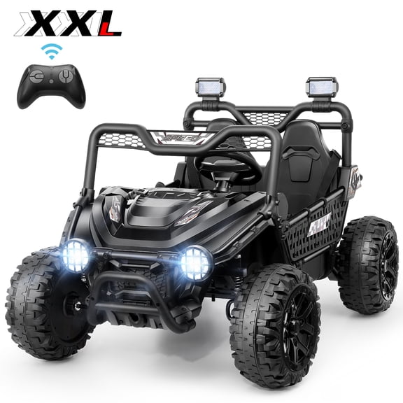 Funcid 24V Ride on Toys, 2-Seater Ride on cars with Remote Control, Metal Frame, Electric Car for Kids, Power UTV Wheels with Key Start, Storage Bag, Bluetooth, Music, Spring Suspension Black
