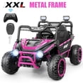 thumbnail image 1 of Funcid Metal Frame 24 Volt Ride on Toys, 2-Seater Ride on Cars with Remote Control, Electric Car for Kids, Power UTV Wheels with Key Start, Storage Bag, Bluetooth, Music, Spring Suspension, Pink, 1 of 9