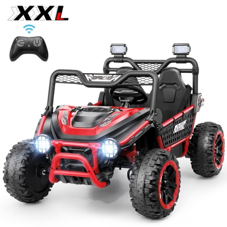 Funcid 24V Ride on Toys, 2-Seater Ride on cars with Remote Control, Metal Frame, Electric Car for Kids, Power UTV Wheels with Key Start, Storage Bag, Bluetooth, Music, Spring Suspension Red