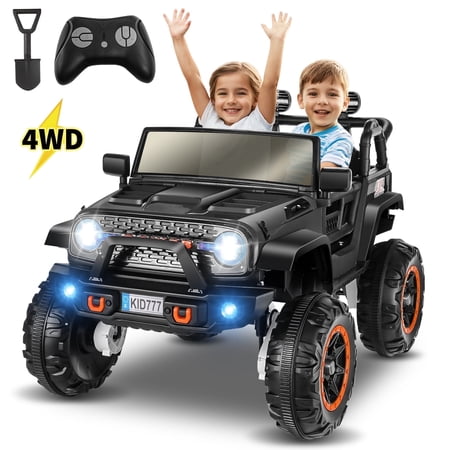Vibespark 24V Ride on Toy w/ 2 Seater Remote Control, 4WD Battery Powered Ride on Truck with 3 Speeds, Spring Suspension, Bluetooth Music, LED Lights, MP3, Black