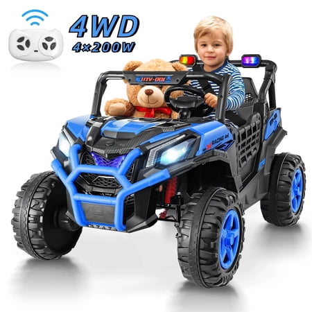 Vibespark 24V Ride on Toys Car w/ 2 XL Seater & Remote Control, 4WD Ride On UTV with 4x200W Motor, Power Car Wheel w/ Spring Suspension, Colorful LED lights, Bluetooth Music, 3 Speed, Blue