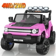 Funcid 24 Volt Ride on Toys, 2WD/4WD Switchable 800W 2-Seater Ride on Truck, 7AH Battery Powered Ride on Cars with Remote Control, Electric Car for Kids w/ Bluetooth, Music, Spring Suspension, Pink