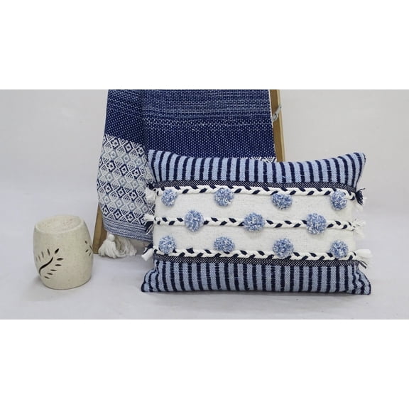 Vibhsa 14"x20" Striped Throw Pillow with Braid and Tassels