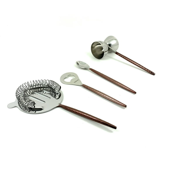 Vibhsa Bar Tools Accessories Bartending Kit set of 4 for Home Bar (Copper Hammered)