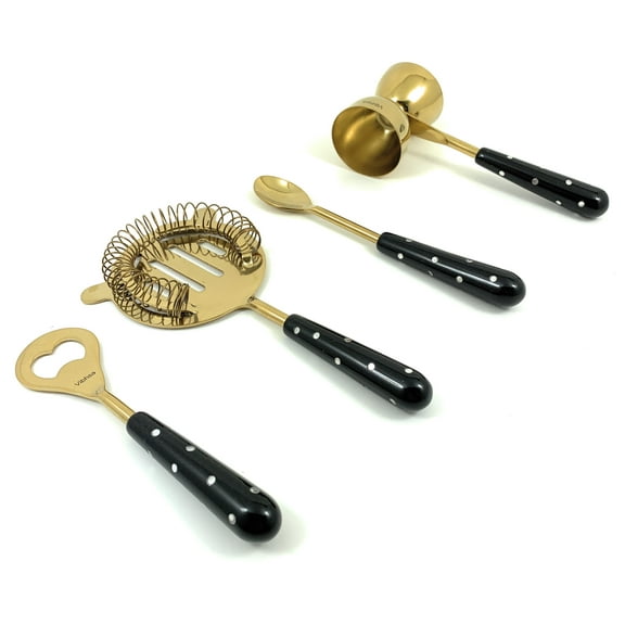 Vibhsa Bar Tools Accessories Bartending Kit set of 4 for Home Bar (Golden Black)