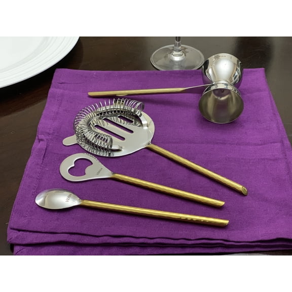 Vibhsa Bar Tools Accessories Bartending Kit set of 4 for Home Bar (Golden Hammered)