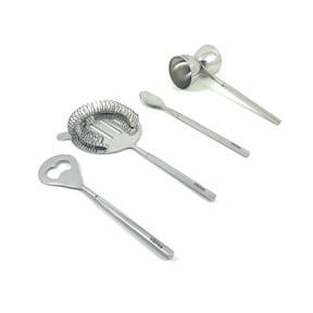 Vibhsa Bar Tools Accessories Bartending Kit set of 4 for Home Bar (Silver)