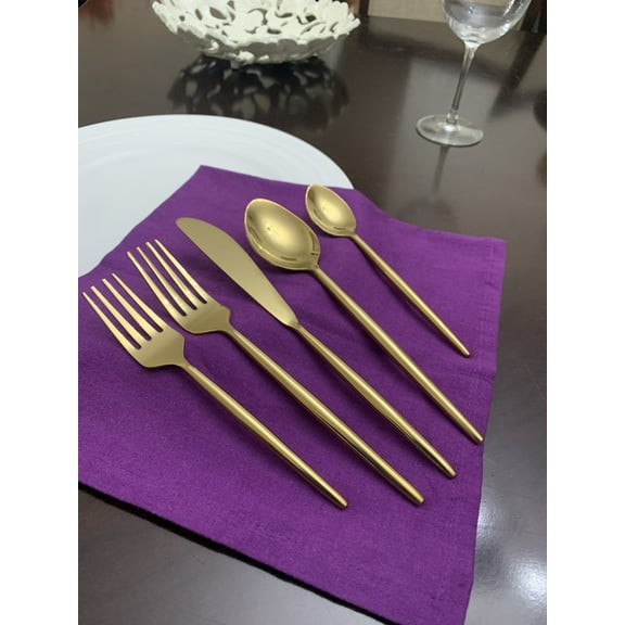 Vibhsa Golden Silverware Flatware set 5 Piece Place Setting