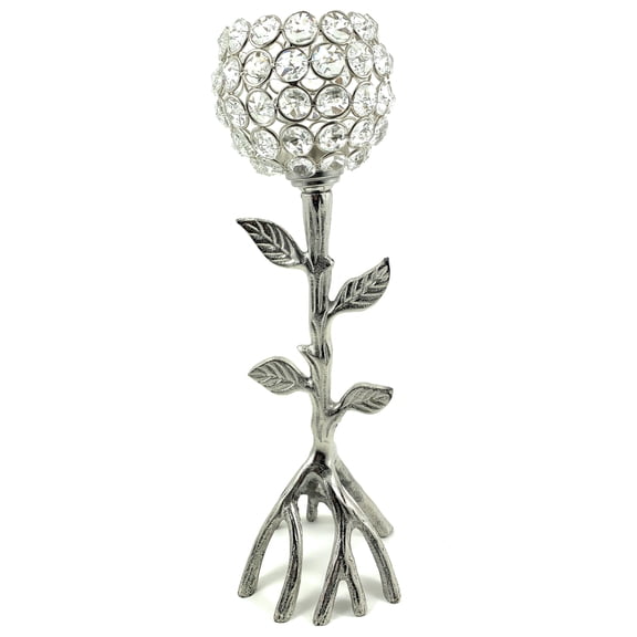 Vibhsa Hurricane Crystal Tealight Candle Holder, Rustic Aluminum Floral, Housewarming