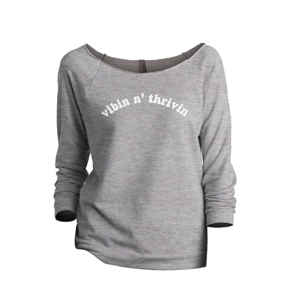 Vibin N' Thrivin Women's Fashion Slouchy 3/4 Sleeves Raglan Lightweight Sweatshirt Sport Grey Large