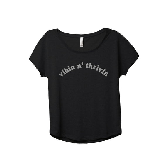 Vibin N' Thrivin Women's Fashion Slouchy Dolman T-Shirt Tee Heather Black Medium