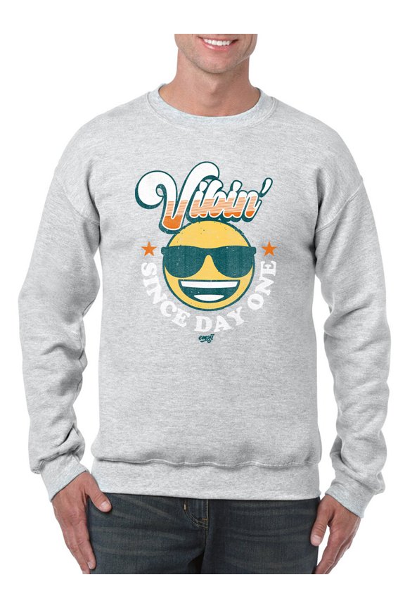 Vibin’ Since Day One - Cool Retro Emoji Smiley Graphic Men's Sweatshirt