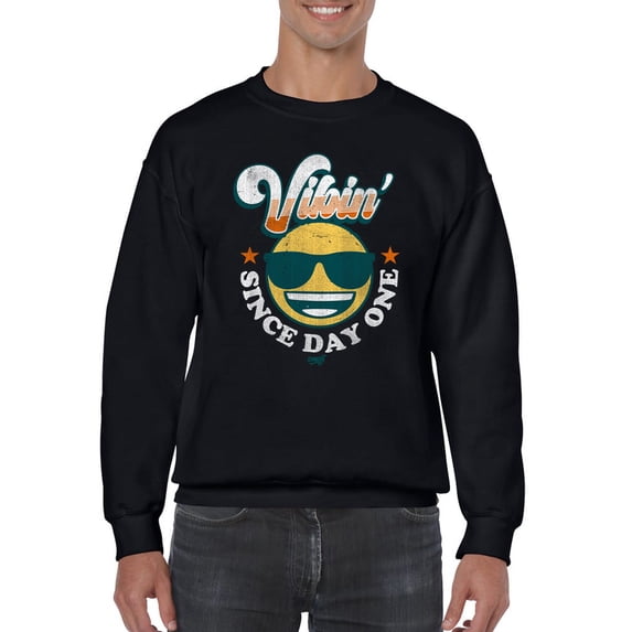 Vibin’ Since Day One - Cool Retro Emoji Smiley Graphic Men's Sweatshirt
