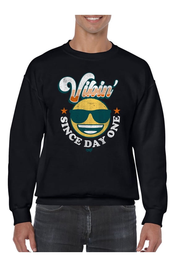 Vibin’ Since Day One - Cool Retro Emoji Smiley Graphic Men's Sweatshirt
