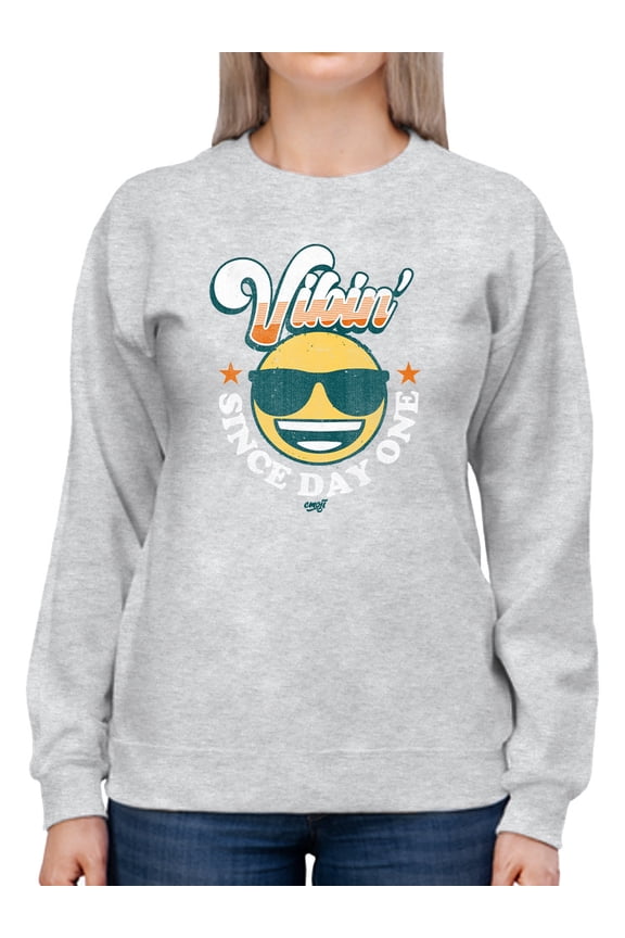 Vibin’ Since Day One - Cool Retro Emoji Smiley Graphic Women's Sweatshirt