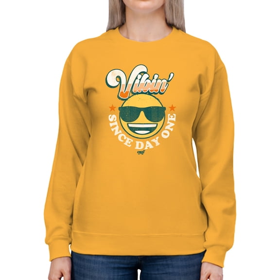 Vibin’ Since Day One - Cool Retro Emoji Smiley Graphic Women's Sweatshirt
