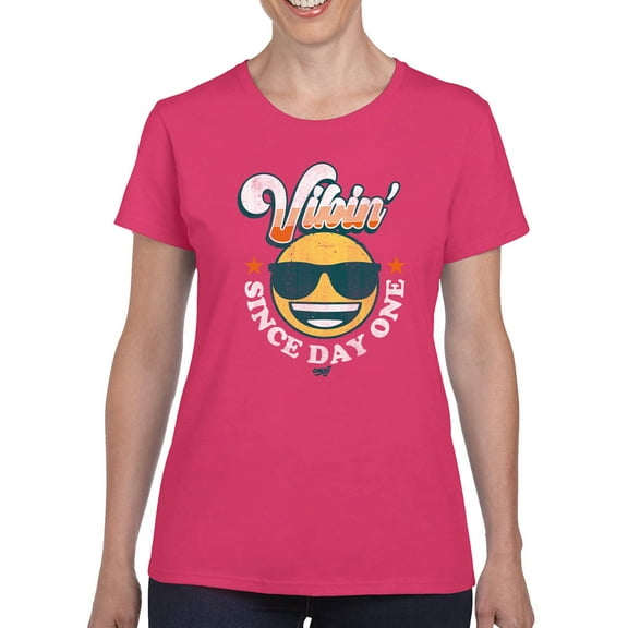 Vibin’ Since Day One - Cool Retro Emoji Smiley Graphic Women's T-shirt