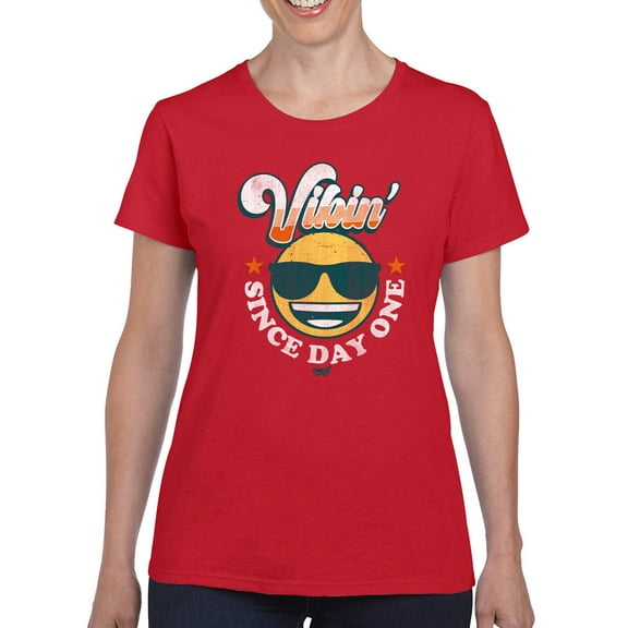 Vibin’ Since Day One - Cool Retro Emoji Smiley Graphic Women's T-shirt