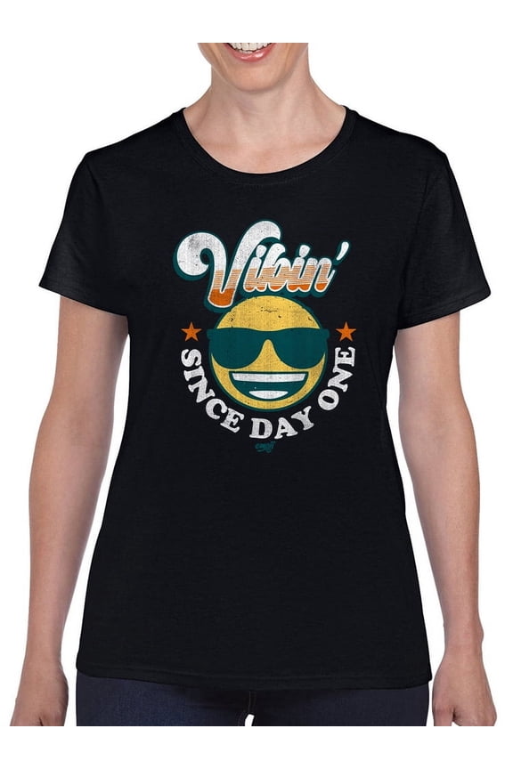 Vibin’ Since Day One - Cool Retro Emoji Smiley Graphic Women's T-shirt