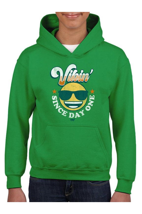 Vibin’ Since Day One - Cool Retro Emoji Smiley Graphic Youth's Hoodie
