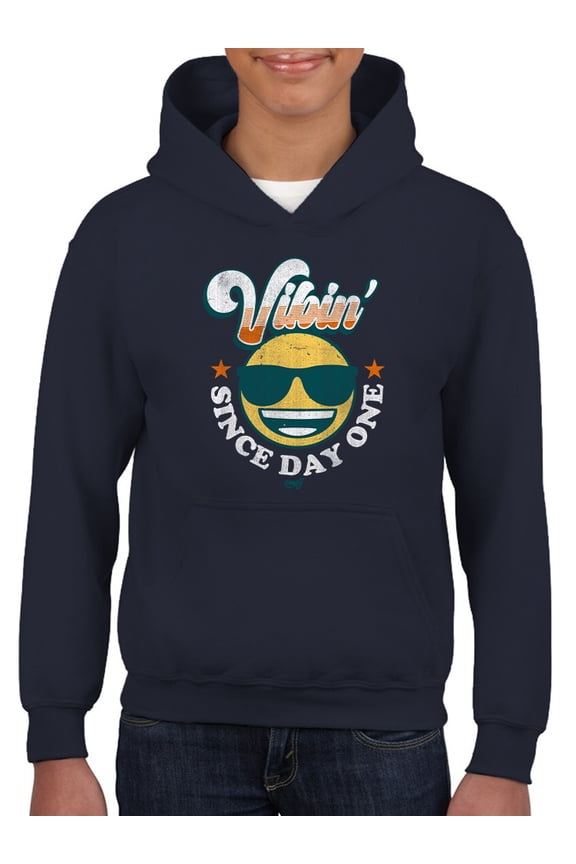 Vibin’ Since Day One - Cool Retro Emoji Smiley Graphic Youth's Hoodie