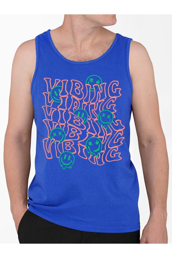 Vibing Smiley Face Graphic Tee Tank Top Men's