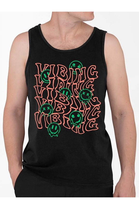 Vibing Smiley Face Graphic Tee Tank Top Men's