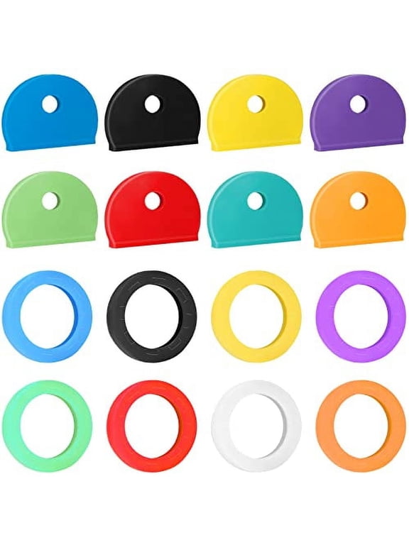 Durable Plastic Round & Semicircular Key Tags with Identifier Coding Rings, Multicolor, 16 Count
