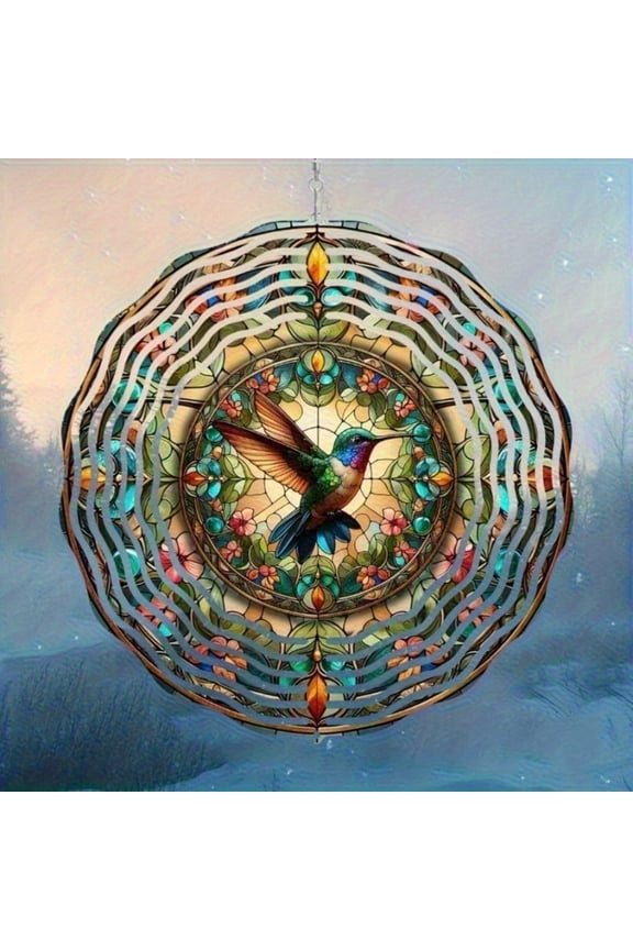 Hummingbird Wind Spinner Kinetic Metal Hanging Ornament Floral & Butterfly Design 360 Rotation 10-Inch