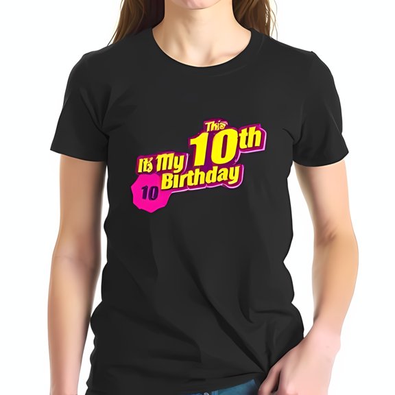 Vibrant 10th Birthday Graphic T-Shirt Soft Cotton Short Sleeve Tee with Bold Yellow Numbers & Pink Accents