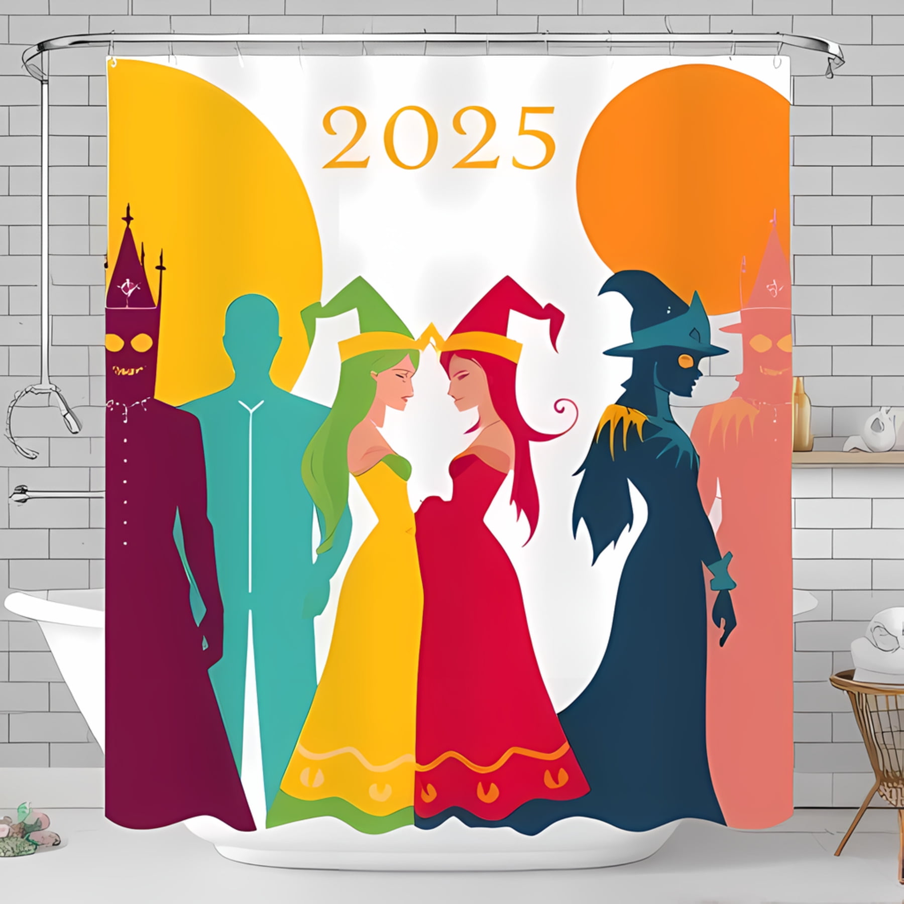 Vibrant 2025 Shower Curtain with Stylized Figures Bold Graphic Design ...
