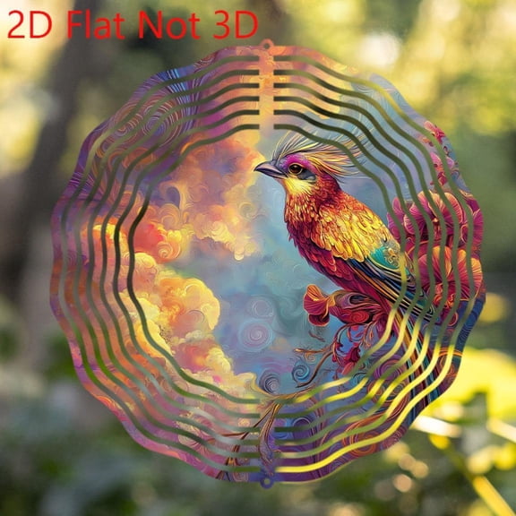 Vibrant 2D Flat Bird & Floral Wind Chime Cut Metal, Weatherproof & Fade-Resistant, Colorful Feathers & Flowers Classic Hanging Decor For Indoor/Outdoor.Wind Chime