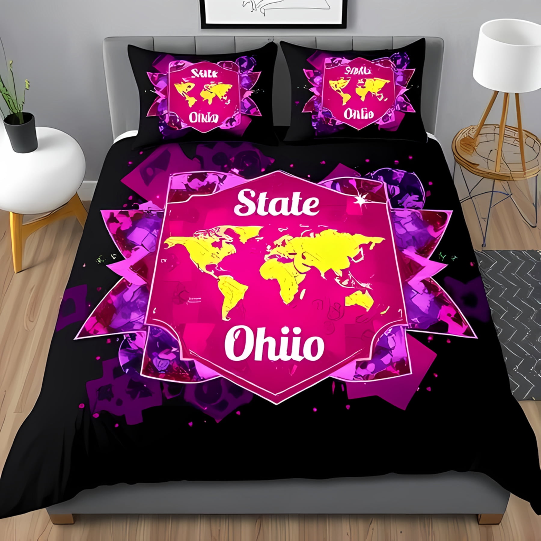 Vibrant 3-Piece Duvet Cover Set - Bold Design with Colorful World Map ...