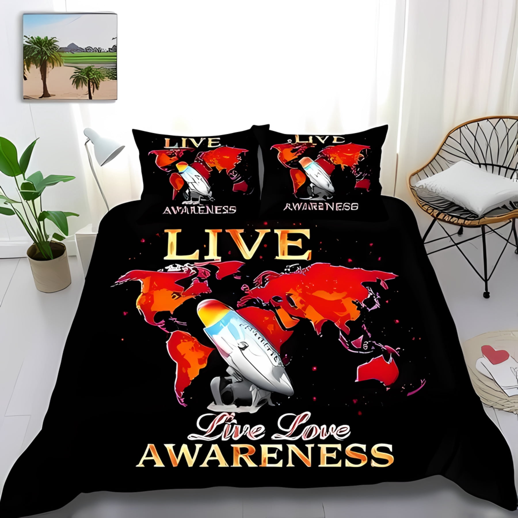 Vibrant 3-Piece Duvet Cover Set - Bold World Map Design with ...