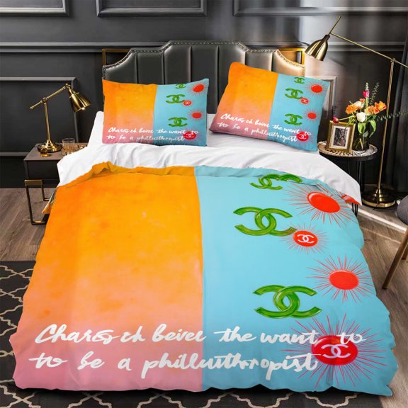 Vibrant 3-Piece Duvet Cover Set - Split Orange & Blue Design with Green & Red Circular Patterns Modern Bedroom Decor