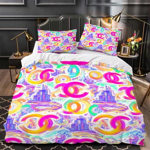 Vibrant 3-Piece Duvet Cover Set with Abstract Pattern Colorful Bedspread Matching Pillows Modern Stylish Decor