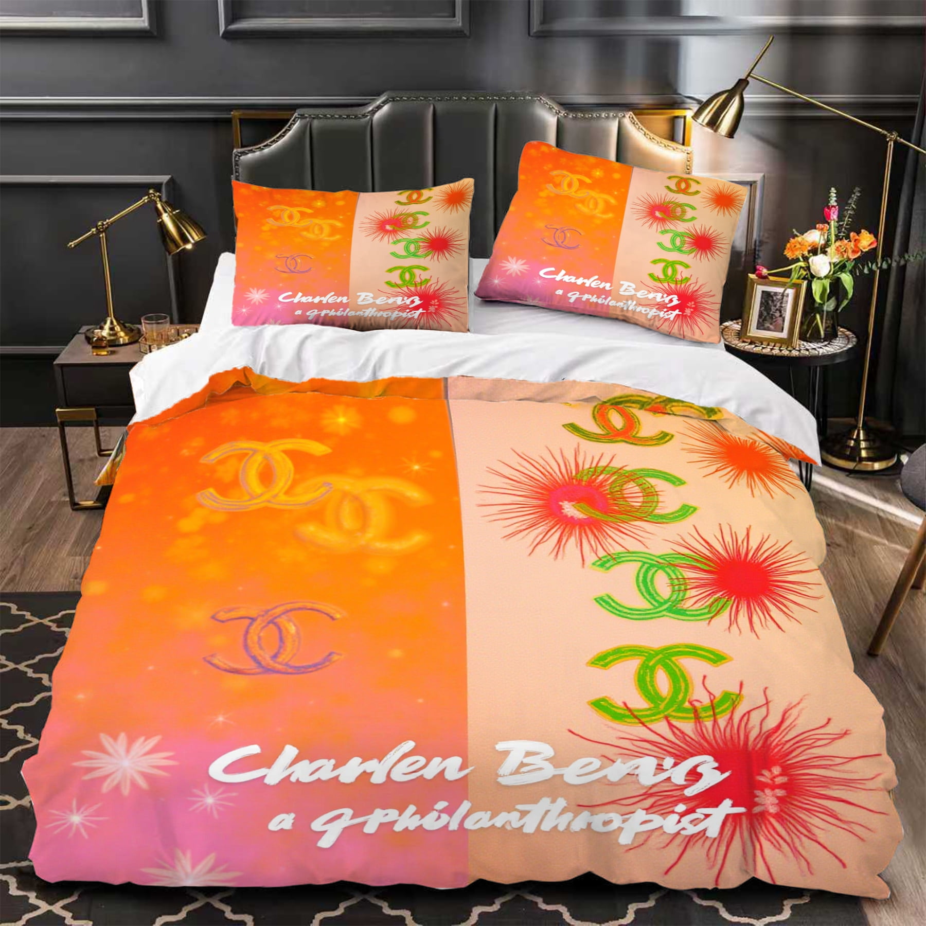 Vibrant 3-Piece Duvet Cover Set with Interlocking ' C ' Pattern in ...