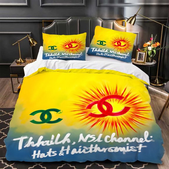 Vibrant 3-Piece Duvet Cover Set with Yellow Background Red & Green Fun Text Design - Perfect for a Bold Bedroom Makeover